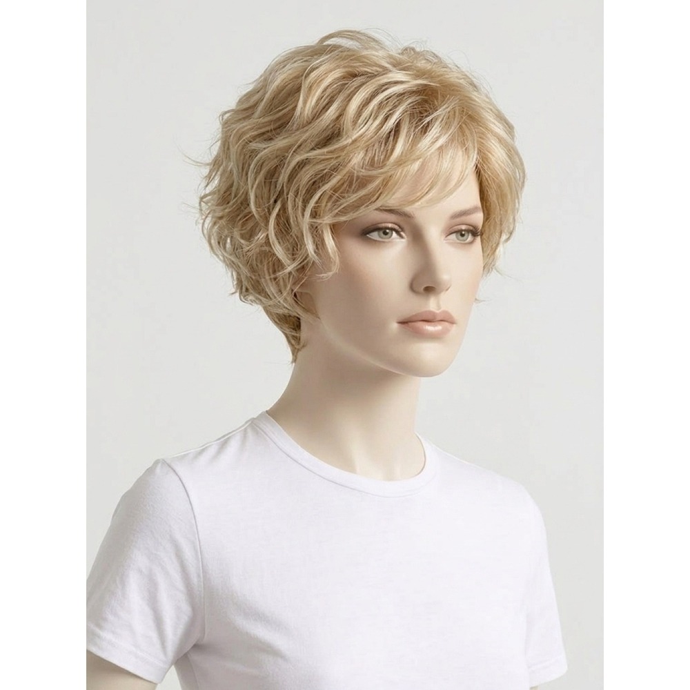 Paula Young Amanda Wig Short Layered Wavy Blonde 14/88A Golden Wheat Ash Mix